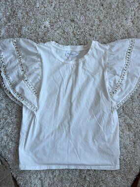 Self Contrast Flutter-Sleeve Cutwork Top Size M White